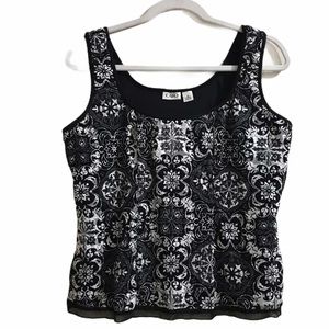 CATO Lace Tank Top Shell Cami Snow Flake Boat Neck Steampunk Size XL Stretch